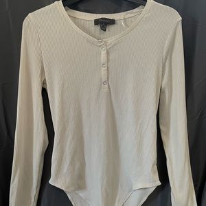 White ribbed long sleeve bodysuit